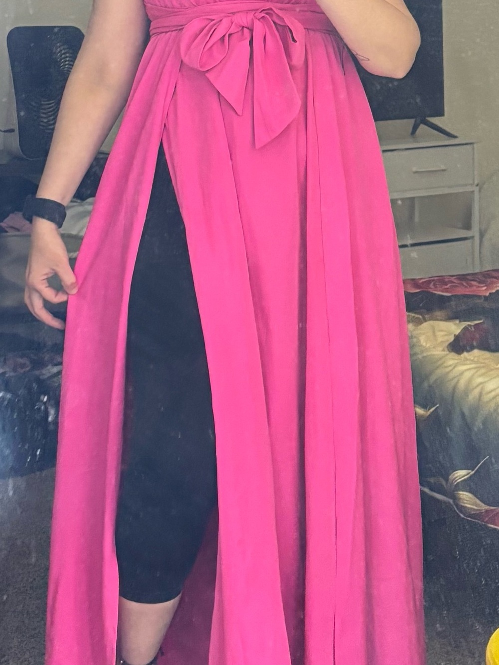 SHEIN Bright Pink Maxi Dress with Front Bow - Picture 2 of 4